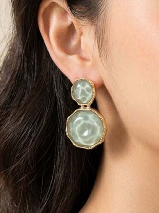 Gold-Edged Mint Green Double Drop Earrings - Women Jewelry 4