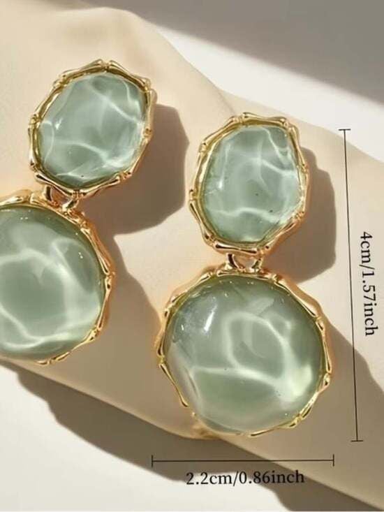 Gold-Edged Mint Green Double Drop Earrings - Women Jewelry 5
