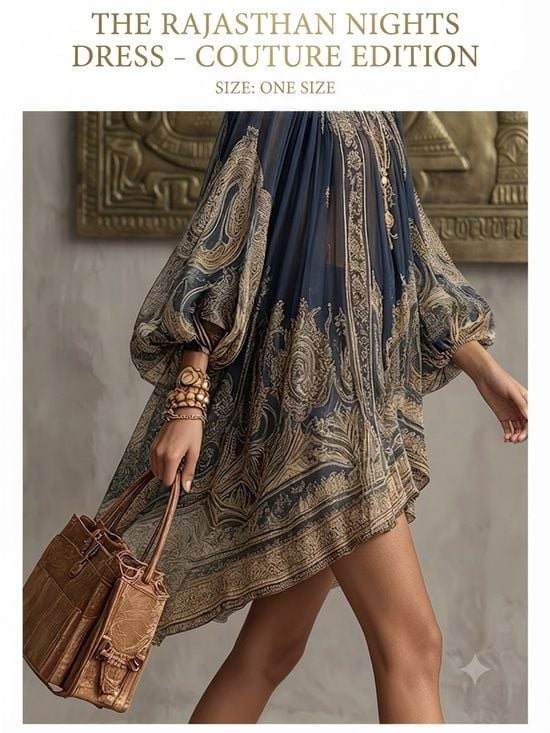 Navy and Gold Paisley High-Neck Mini Dress Medium 6