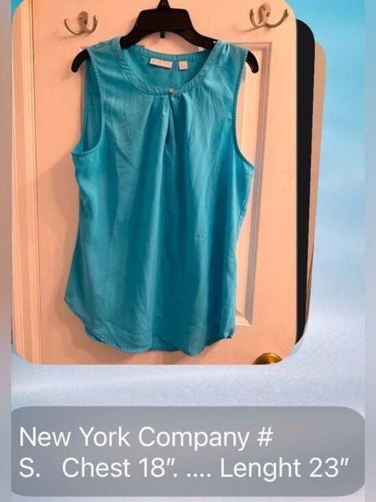 New York & Company Turquoise Keyhole Pleated Sleeveless Shell Small 6
