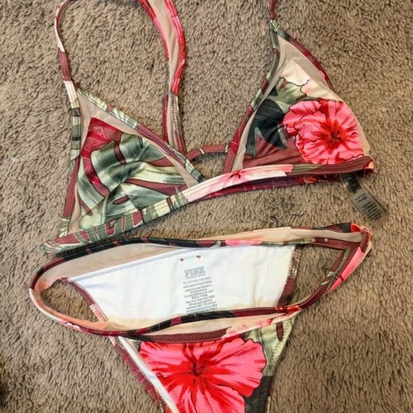 PINK Victoria's Secret Floral Triangle Bikini - Pink & Green