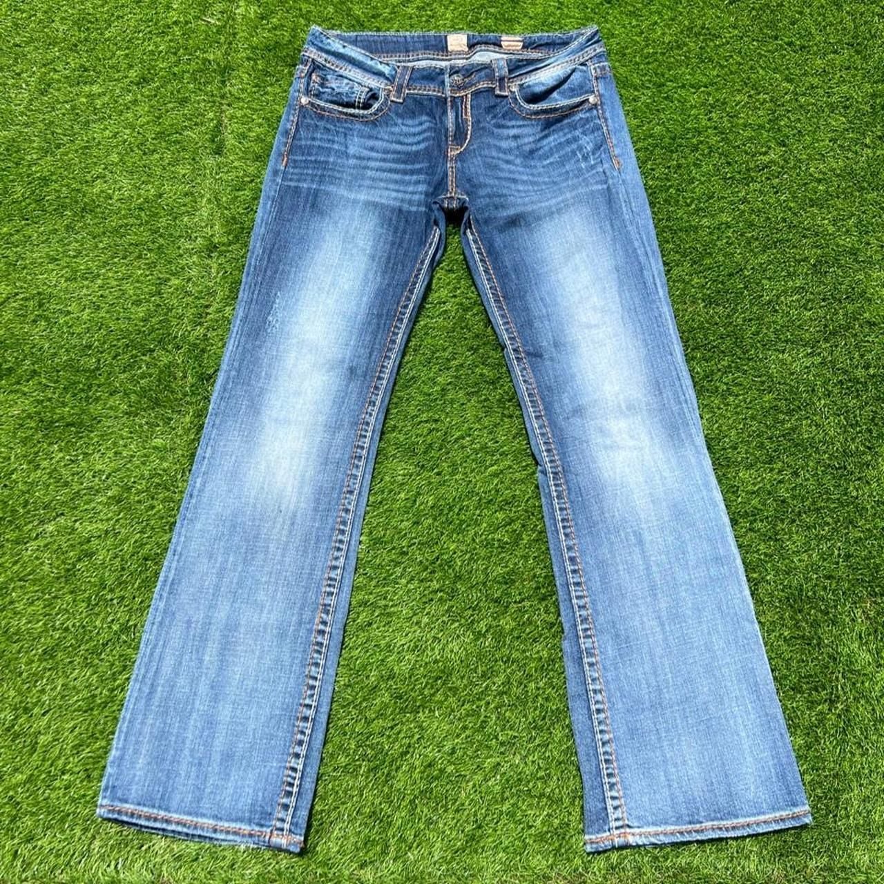 Studio 5 Bootcut Jeans Size 32x33 Y2K Rhinestone Fleur De Lis Denim 3