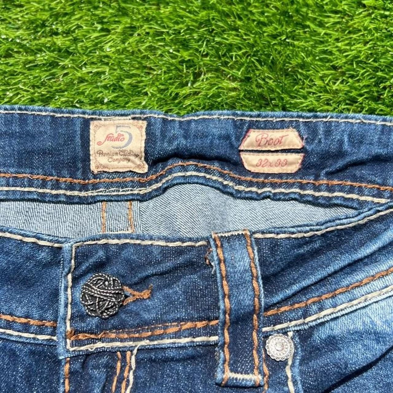 Studio 5 Bootcut Jeans Size 32x33 Y2K Rhinestone Fleur De Lis Denim 4