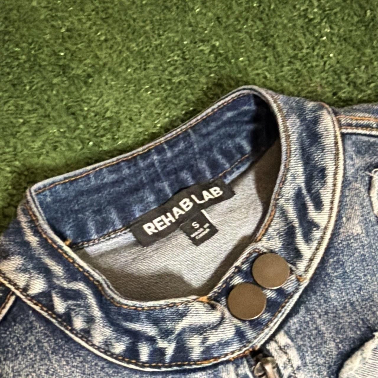 Rehab Lab Denim Jacket And Skirt Set Size S Cross Patches Blue 2