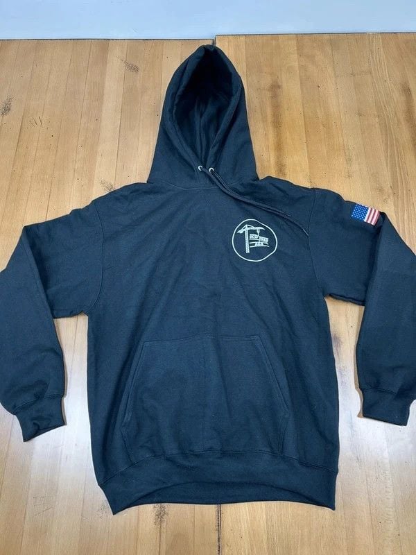Port & Co Black Pullover Fleece Hoodie With Flag Patch Size M 2