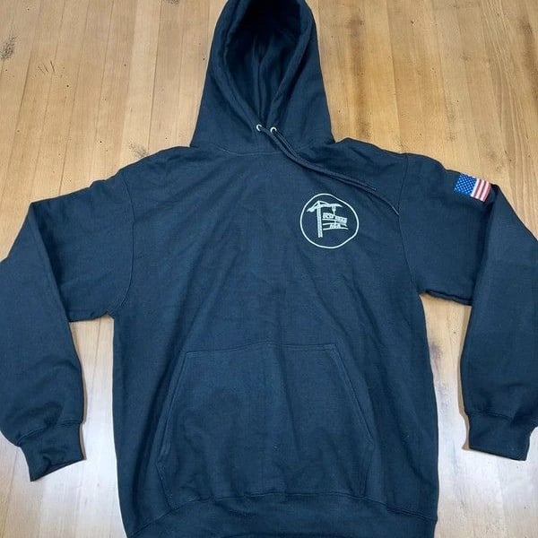 Port & Co Black Pullover Fleece Hoodie With Flag Patch Size M