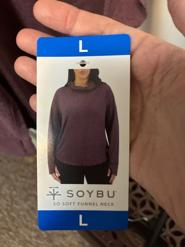 Women’s large nwt Soybu long sleeve purple funnel neck shirt thumb holes 5