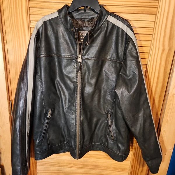 Vintage Arizona Jean Co. Moto Jacket Men's XL | Dark Brown Cafe Racer with Sleeve Stripes Y2K