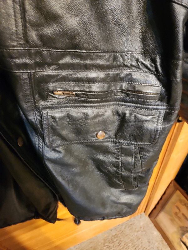 Vintage 90s Phase Two Multi-Pocket Black Genuine Leather Utility Parka Jacket - Men's XL 6