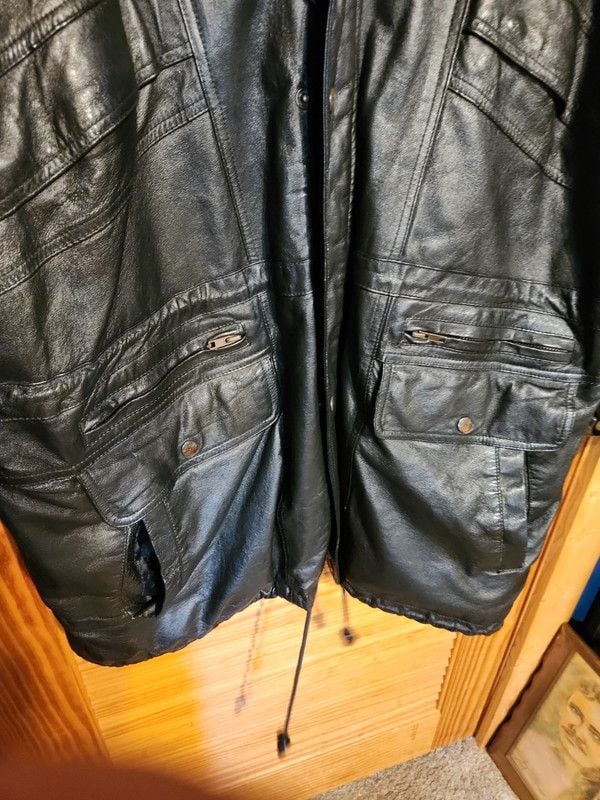 Vintage 90s Phase Two Multi-Pocket Black Genuine Leather Utility Parka Jacket - Men's XL 7