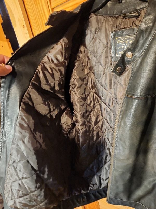 Vintage Arizona Jean Co. Moto Jacket Men's XL | Dark Brown Cafe Racer with Sleeve Stripes Y2K 11