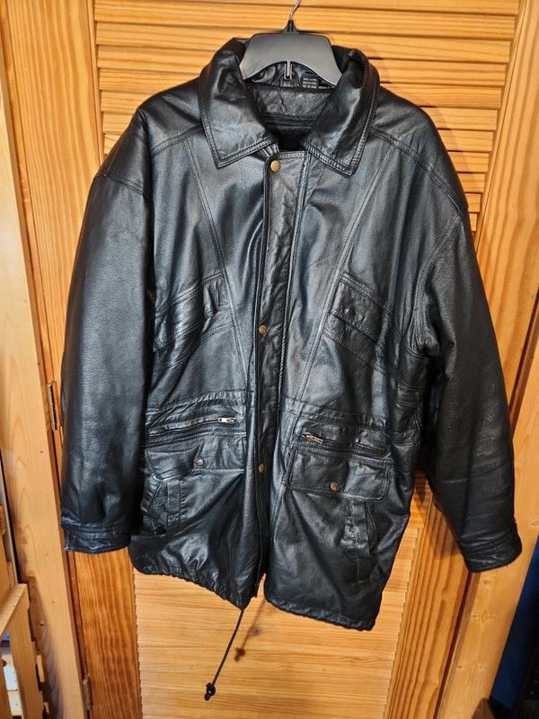 Vintage 90s Phase Two Multi-Pocket Black Genuine Leather Utility Parka Jacket - Men's XL 15