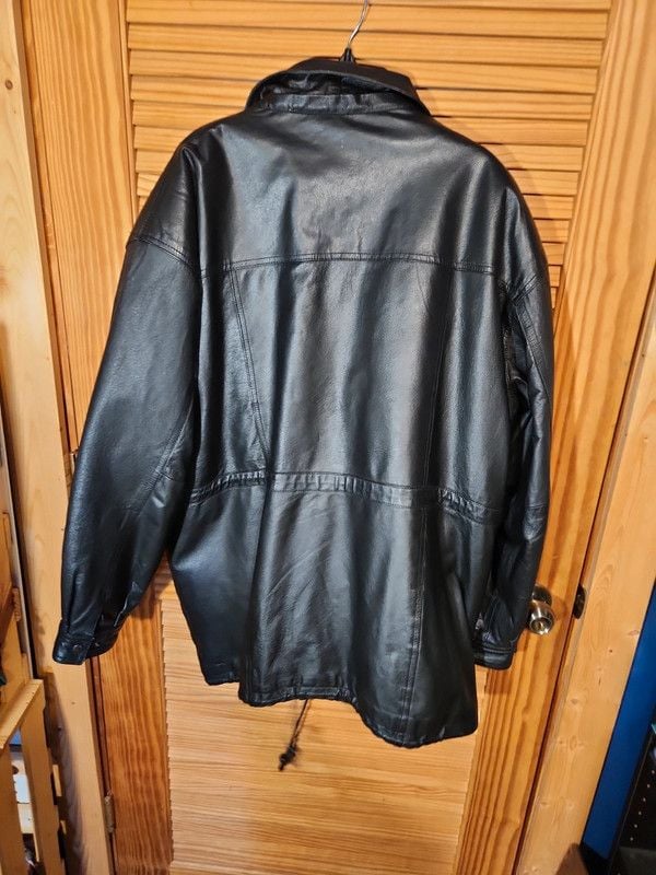 Vintage 90s Phase Two Multi-Pocket Black Genuine Leather Utility Parka Jacket - Men's XL 16