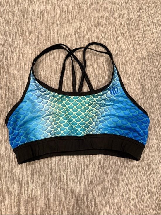 INKnBURN Women's Blue Green Scale-Print Sports Bra 2