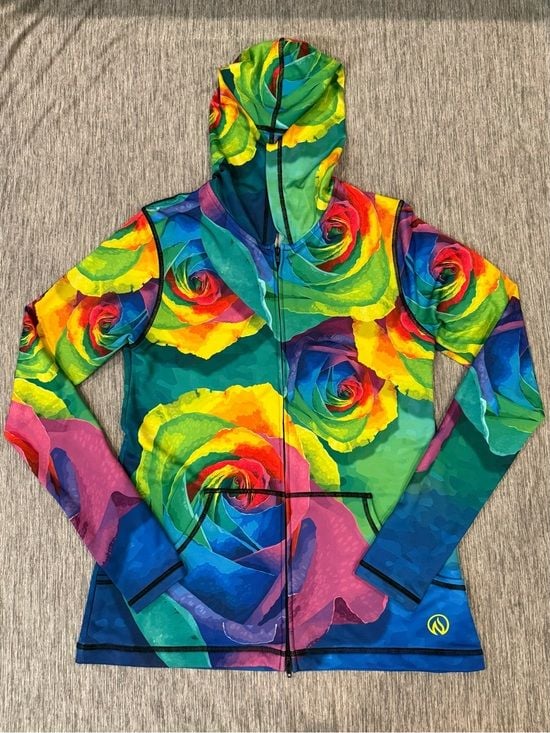 INKnBURN Rainbow Rose Print Zip Hoodie Jacket 2