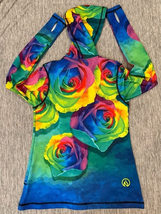INKnBURN Rainbow Rose Print Zip Hoodie Jacket 3