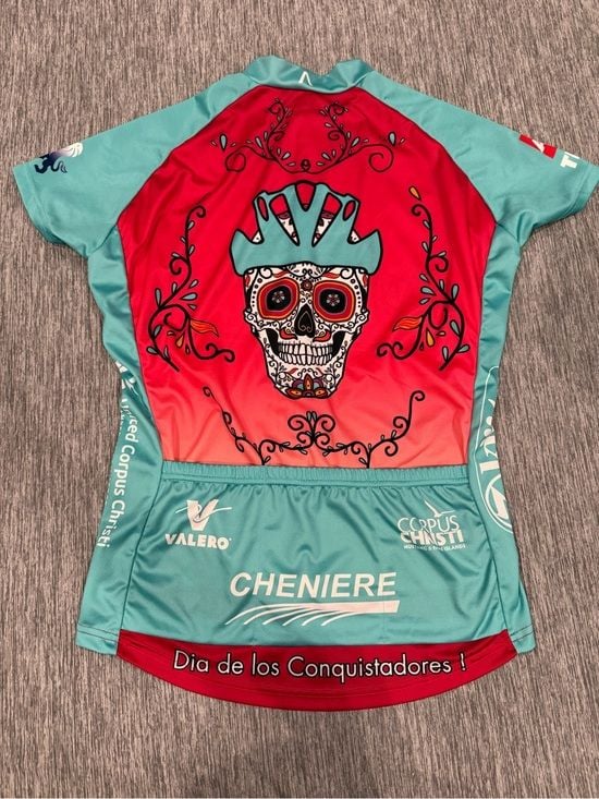 Conquer the Coast Women's Cycling Jersey - Teal & Red 2