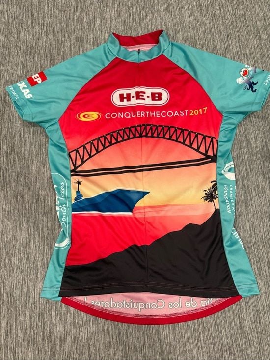 Conquer the Coast Women's Cycling Jersey - Teal & Red 3