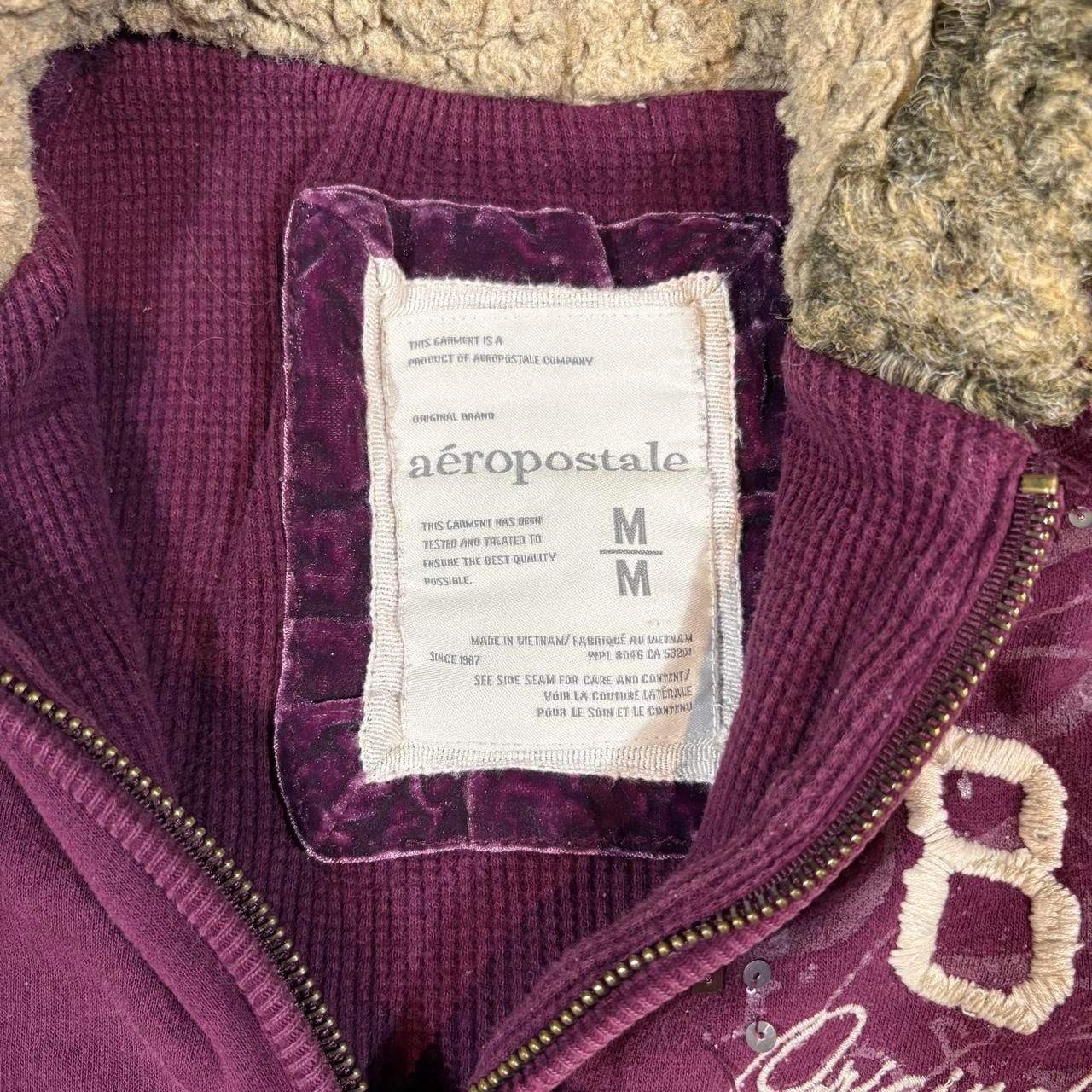 Aeropostale A87 Fur Lined Zip Up Hoodie Size M Maroon Y2K 4