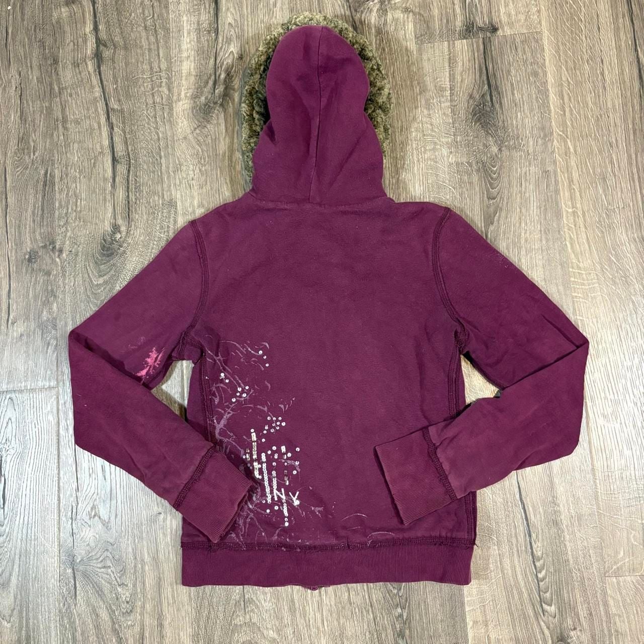 Aeropostale A87 Fur Lined Zip Up Hoodie Size M Maroon Y2K 5