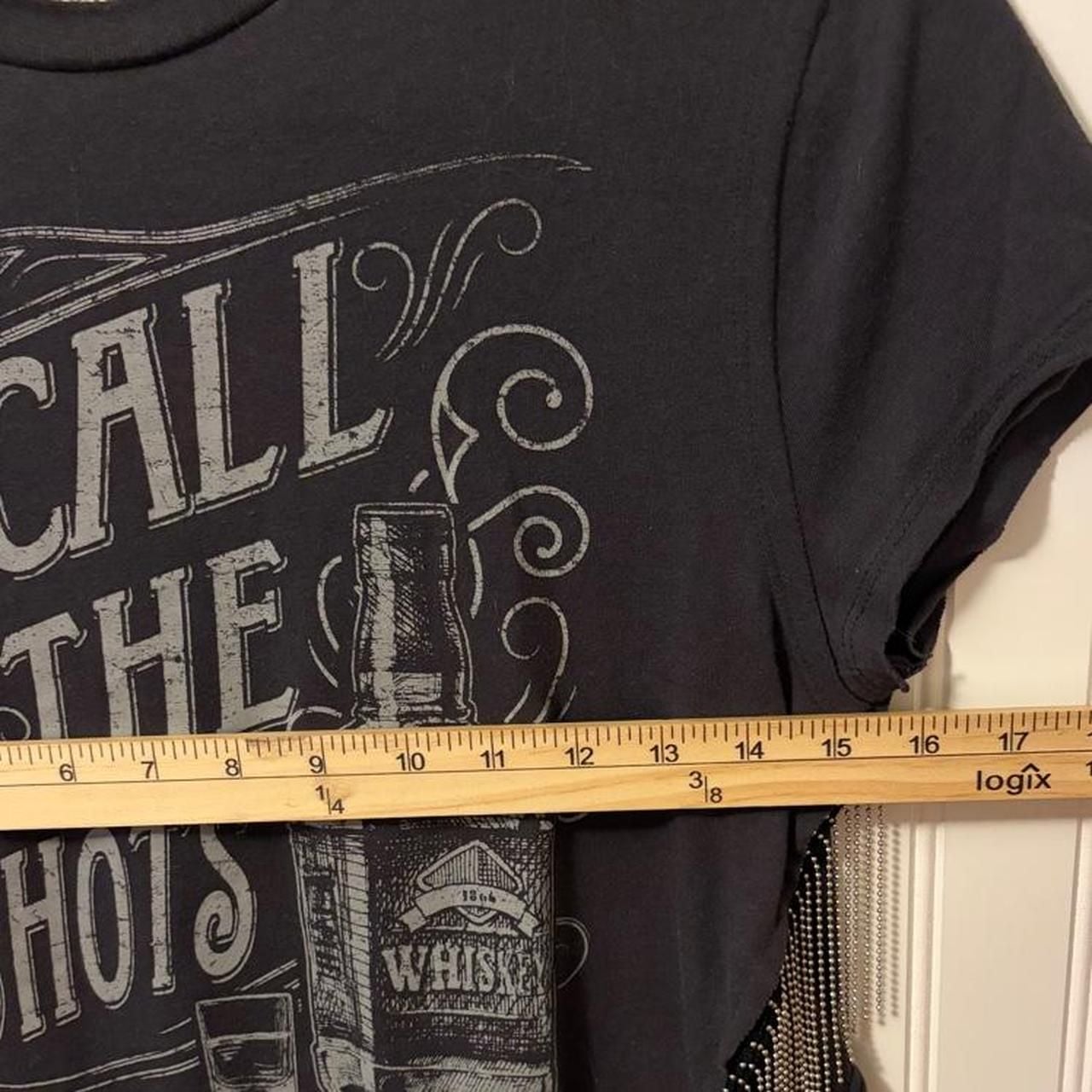 I Call the Shots Whiskey Chain Fringe V Cut Crop Tee XS 7