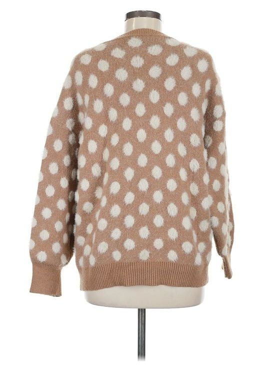 Cotton Bleu Fuzzy Polka Dot Sweater Women’s M Camel Cream Cozy Knit 4