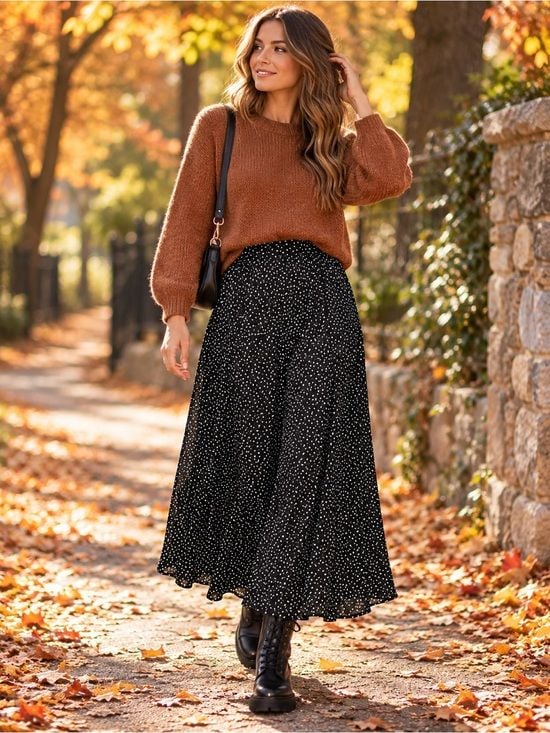 Bobeau Black White Speckled Maxi Skirt Women’s M Flowy Boho Fall 2