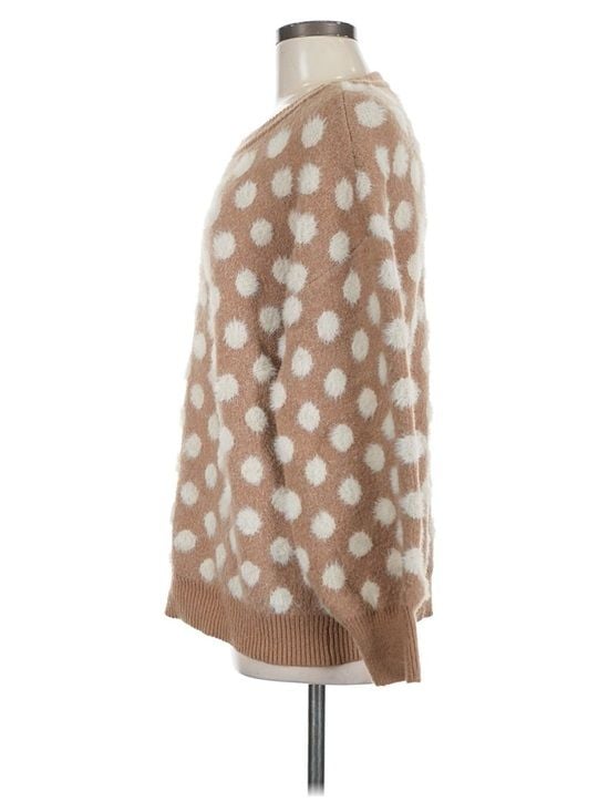Cotton Bleu Fuzzy Polka Dot Sweater Women’s M Camel Cream Cozy Knit 6