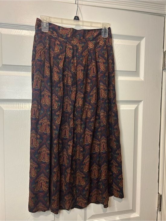 Vintage Lee Davidson Paisley Midi Maxi Skirt Women’s 10 Pleated Button Back 3