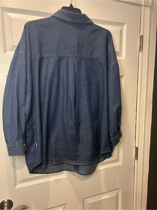 Woman Within 1X 22/24 Oversized Denim Shirt Shacket Plus Size Western 7