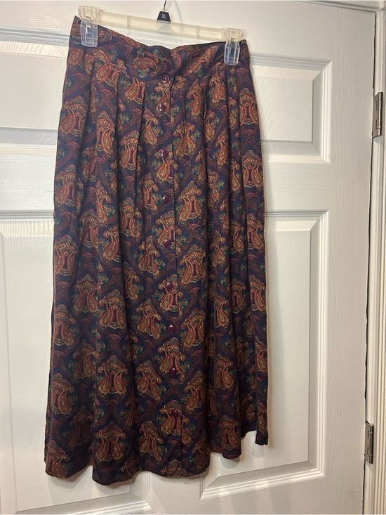 Vintage Lee Davidson Paisley Midi Maxi Skirt Women’s 10 Pleated Button Back 5