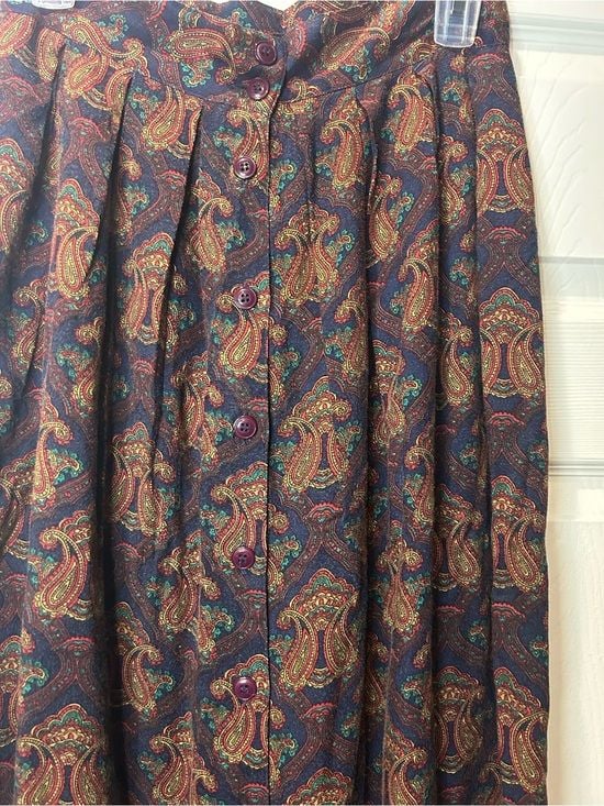 Vintage Lee Davidson Paisley Midi Maxi Skirt Women’s 10 Pleated Button Back 6