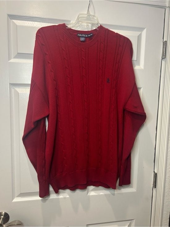 Nautica Men’s Red Cable Knit Sweater Crewneck Cotton Preppy XXL 3