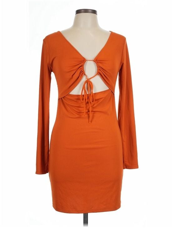 Zara Orange Cutout Mini Dress Women’s Large Long Sleeve Bodycon 3