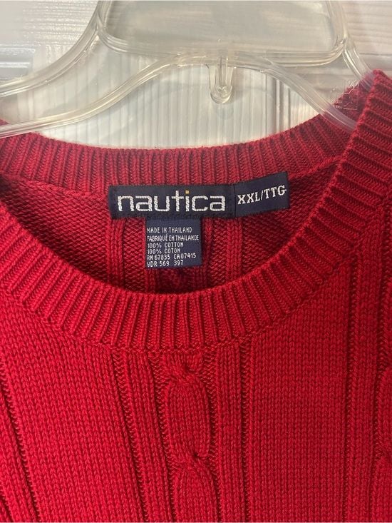 Nautica Men’s Red Cable Knit Sweater Crewneck Cotton Preppy XXL 5