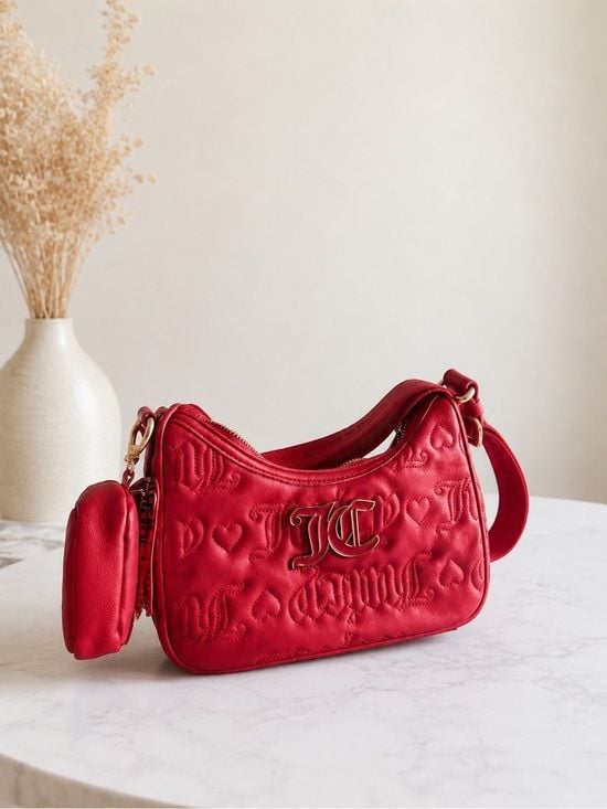 Juicy Couture Red Qulited Shoulder Bag with Mini Pouch Purse Gold Hardware 2
