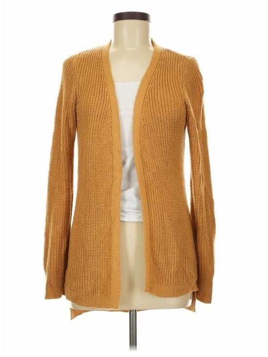 Pinque Design Studio Mustard Cardigan Women’s M Lace Up Back Open Front Knit 3