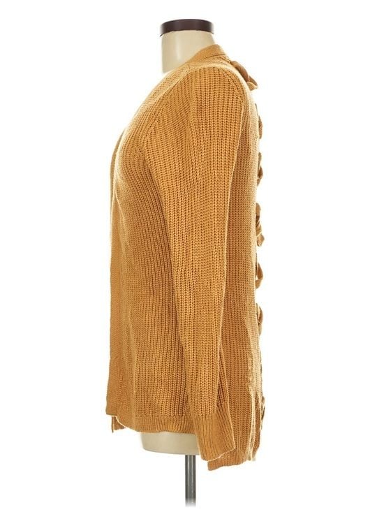 Pinque Design Studio Mustard Cardigan Women’s M Lace Up Back Open Front Knit 6