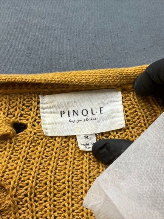 Pinque Design Studio Mustard Cardigan Women’s M Lace Up Back Open Front Knit 8