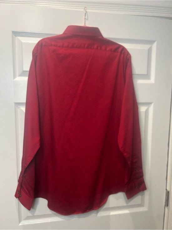 Arrow Men’s M Red Satin Twill Dress Shirt Wrinkle Free Long Sleeve Holiday 4