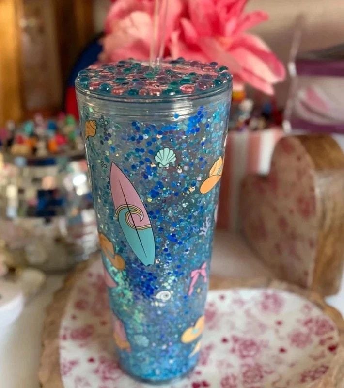 Blue Glitter Snow Globe Tumbler 1
