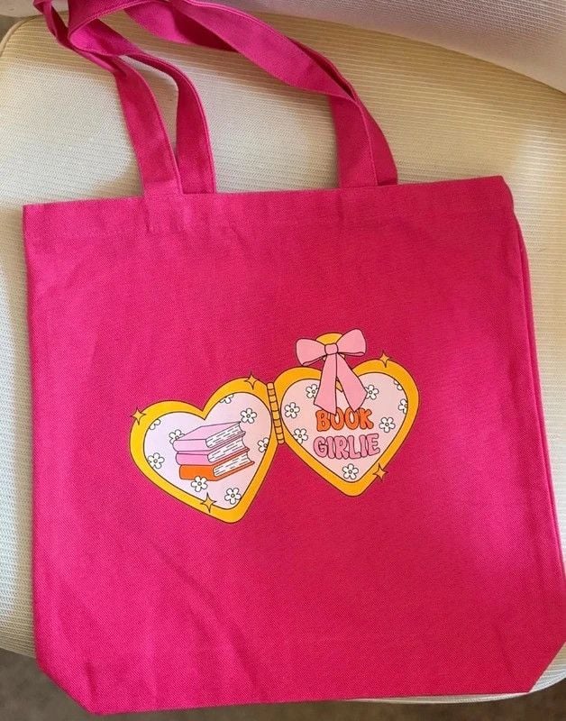 Pink Bookish theme tote bag 3