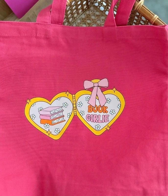 Pink Bookish theme tote bag 4