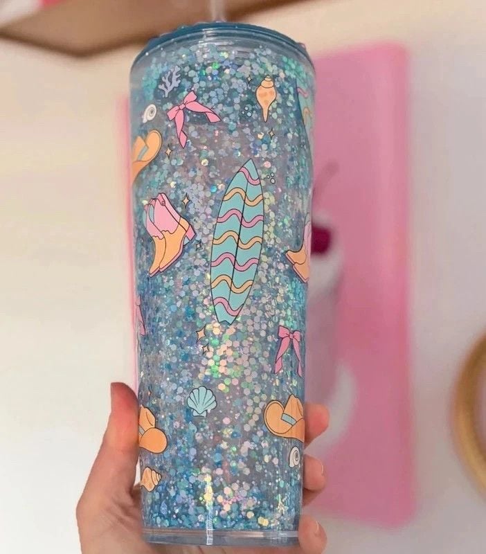 Blue Glitter Snow Globe Tumbler 3
