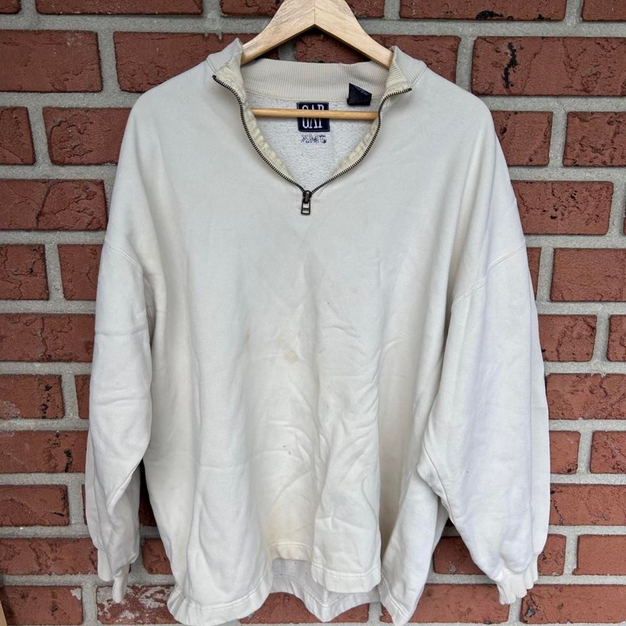 Vintage Gap 1/4 Zip Sweatshirt Size XL Off White Pullover JMK Monogram 1