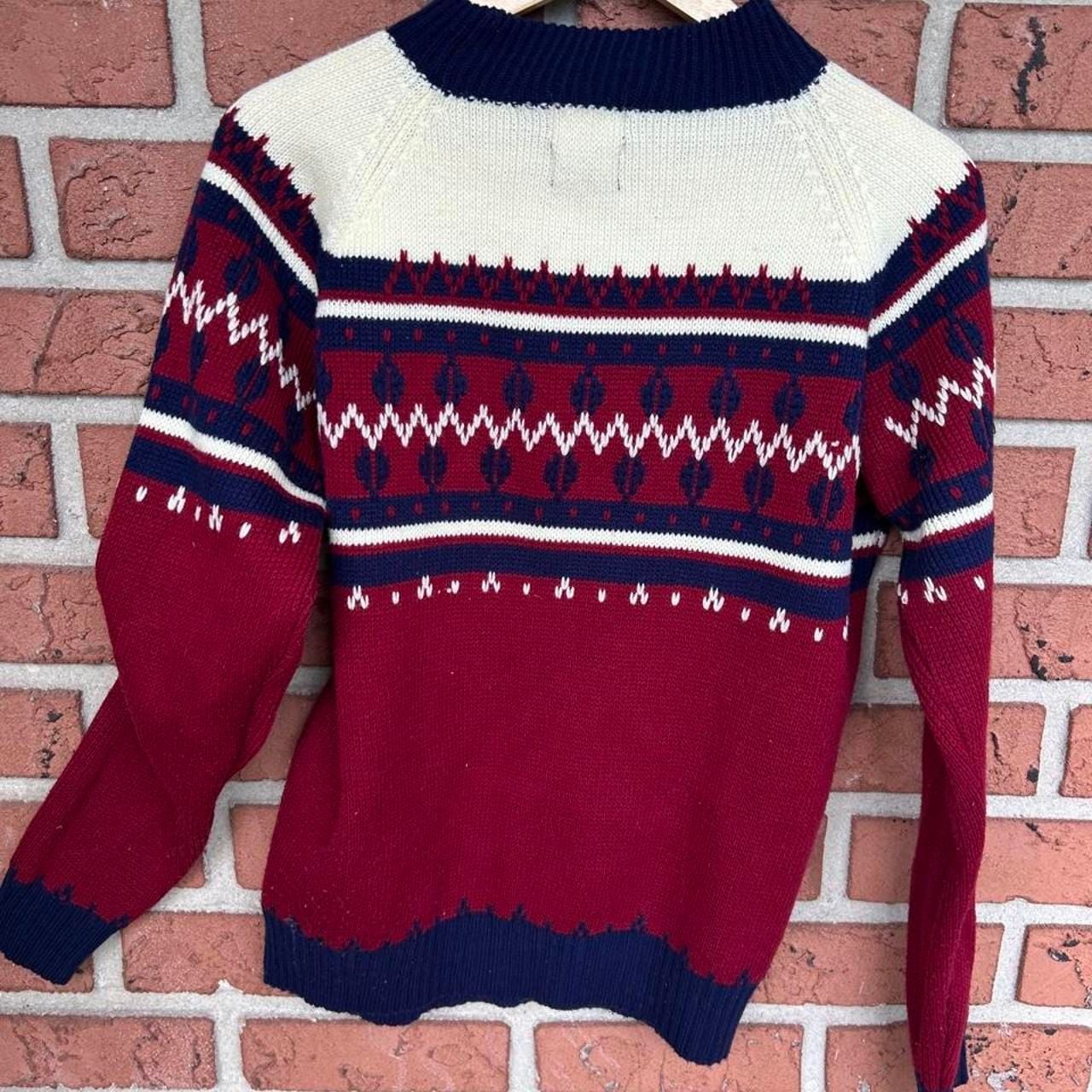 JCPenney Fair Isle Mock Neck Sweater Size L Red Blue Vintage Ski 4
