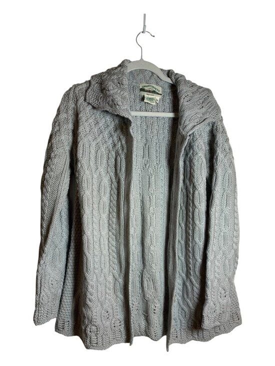 Aran Crafts Ireland Merino Wool Cable Knit Cardigan Sweater Gray Fisherman M 3