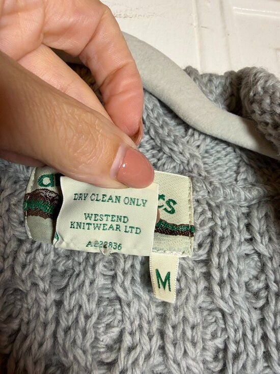 Aran Crafts Ireland Merino Wool Cable Knit Cardigan Sweater Gray Fisherman M 6