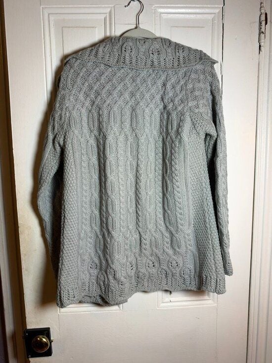 Aran Crafts Ireland Merino Wool Cable Knit Cardigan Sweater Gray Fisherman M 7
