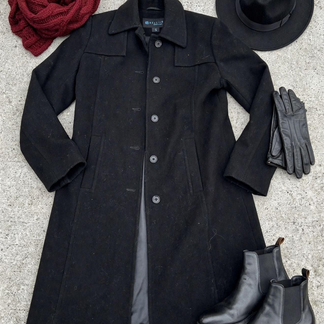 Reaction Kenneth Cole Wool Overcoat Size S Black Winter Coat 2